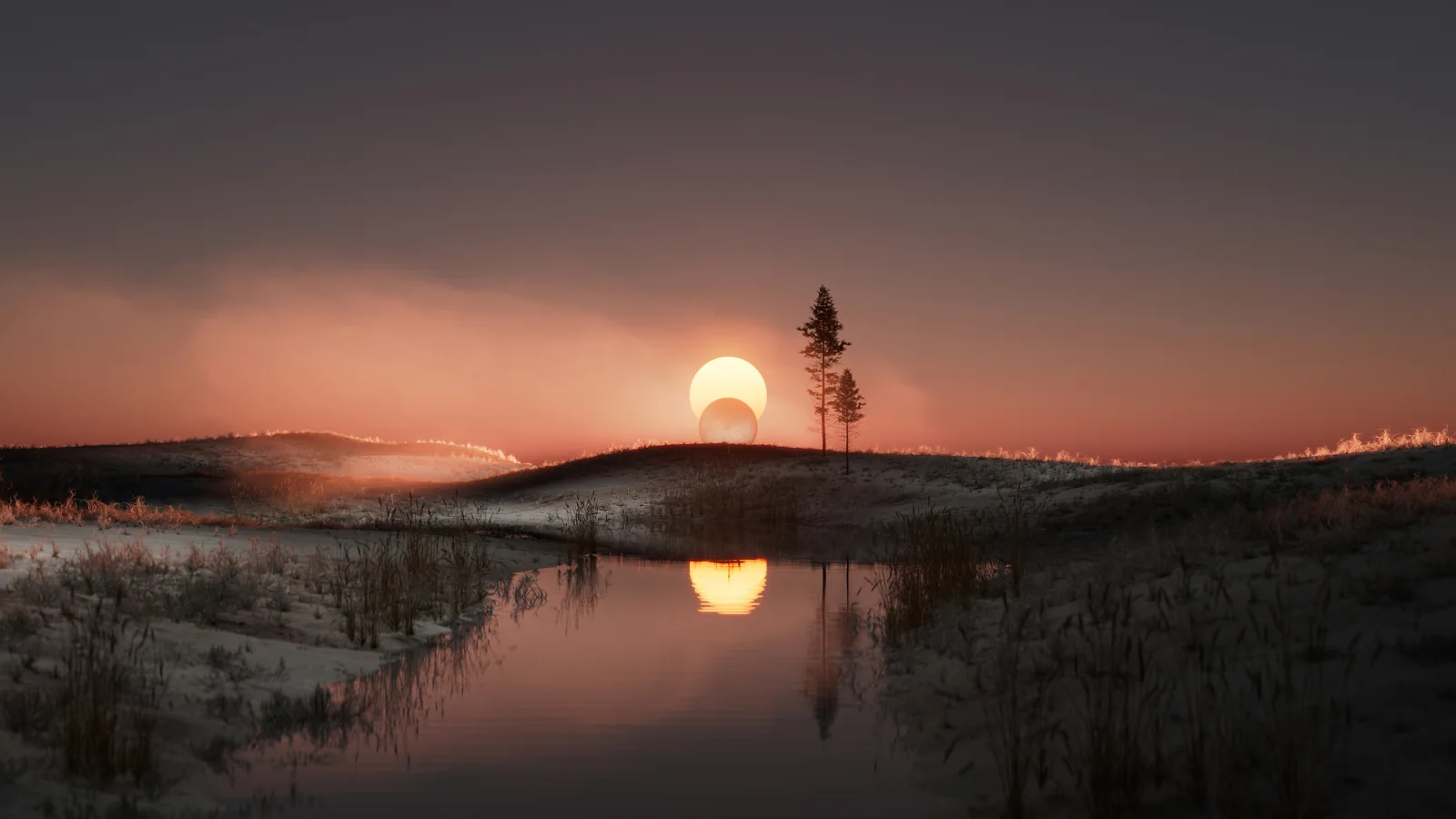 Sonnenuntergang Sonne hinter am Fluss