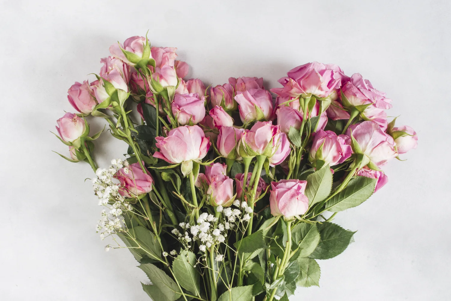 Großer Blumenstrauß rosa Rose vor grauem Hintergrund