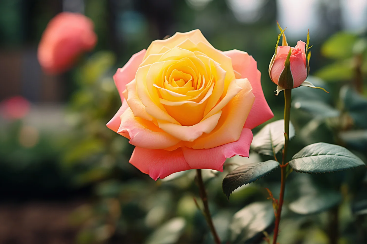 Rosa Rose mit gelben mit Knospe