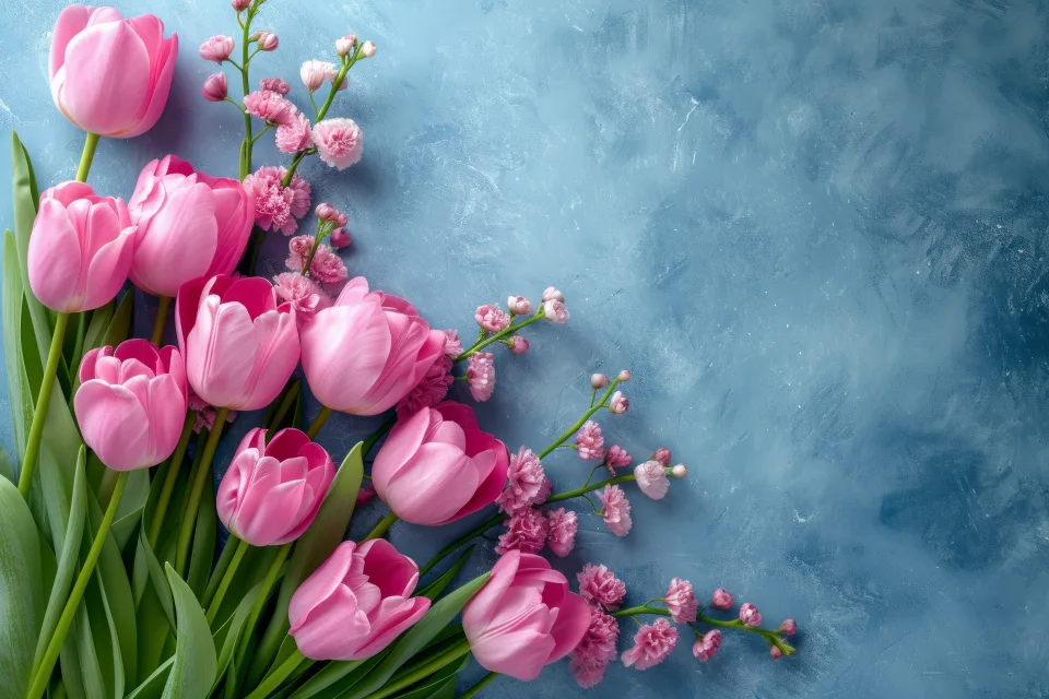 Rosa Tulpen auf einem grauen Tisch