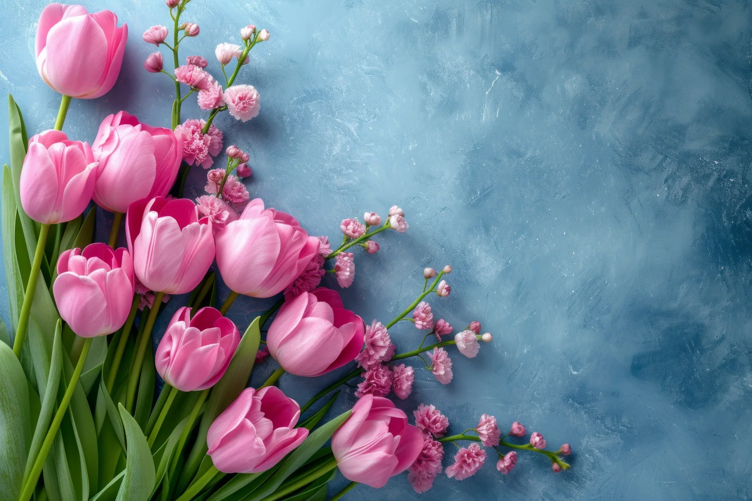 Rosa Tulpen auf einem grauen Tisch