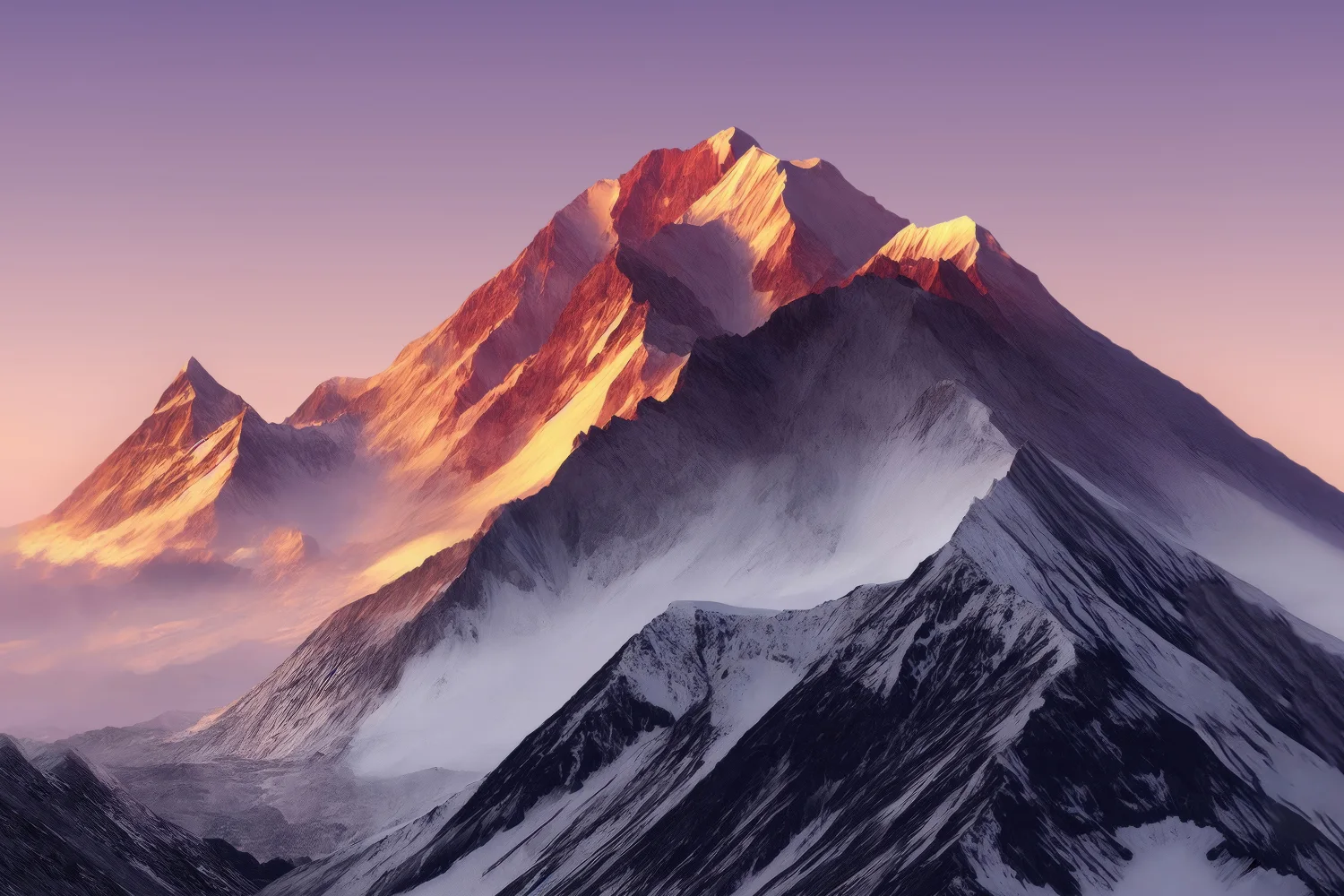Snow Berge Goldfarben hour