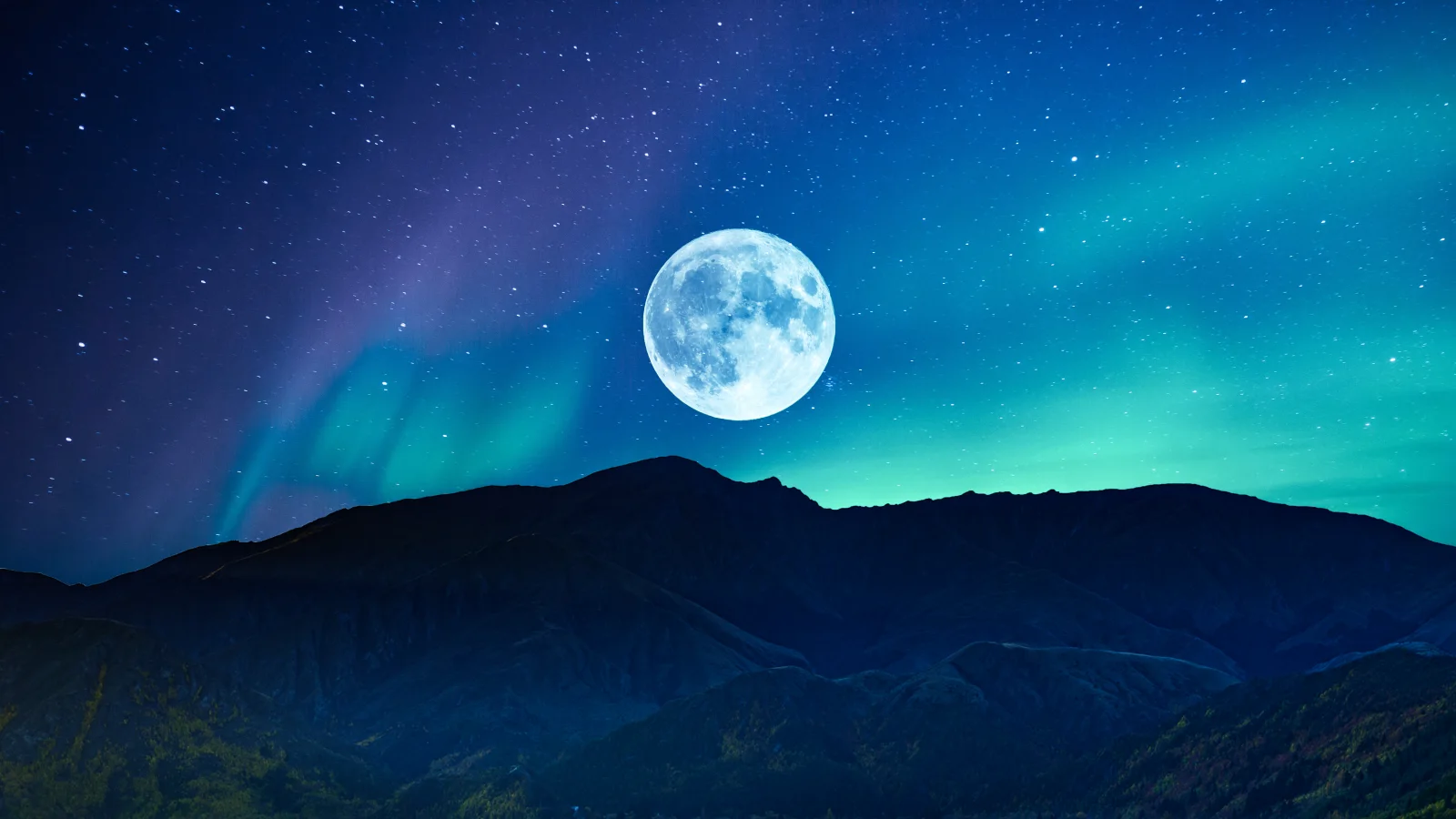 Voll Mond Aurora Borealis