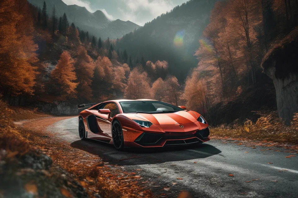Lamborghini Aventador Autumn background
